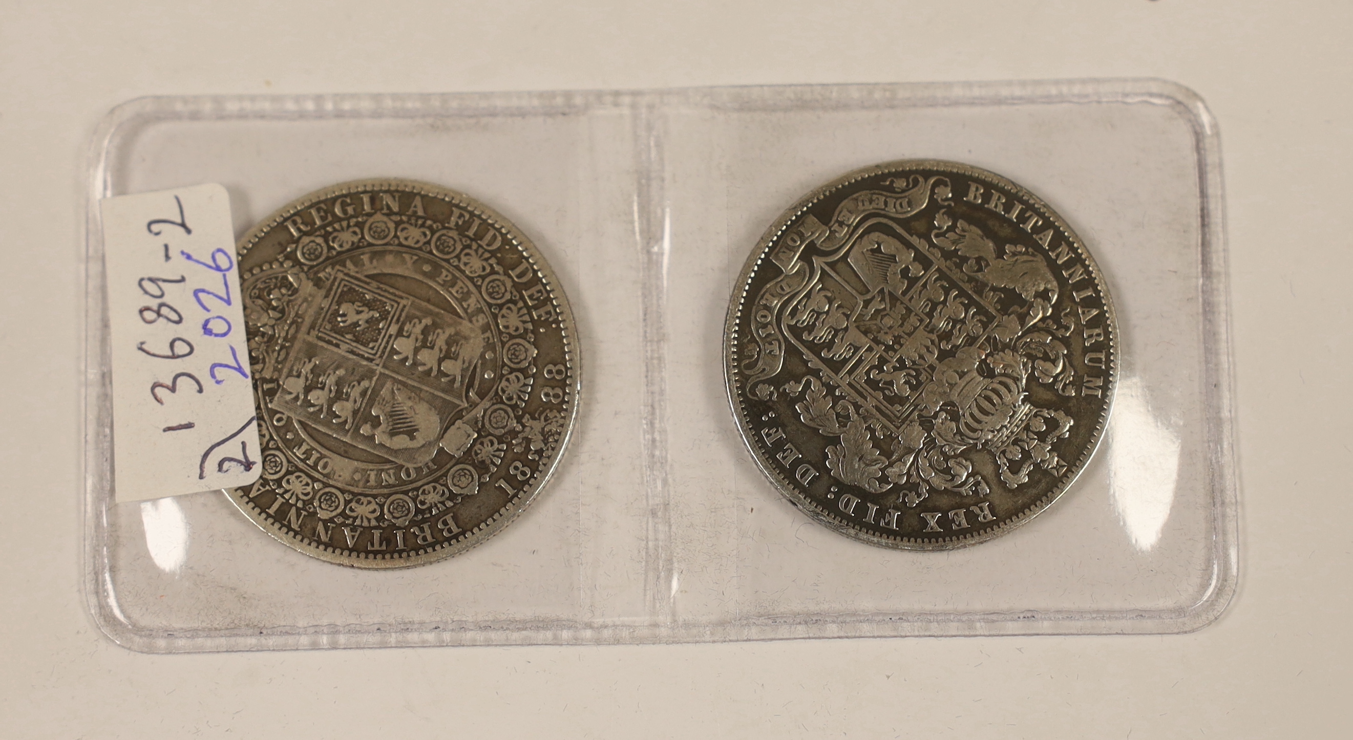 British silver coins, Two half crowns, 1828 and 1888